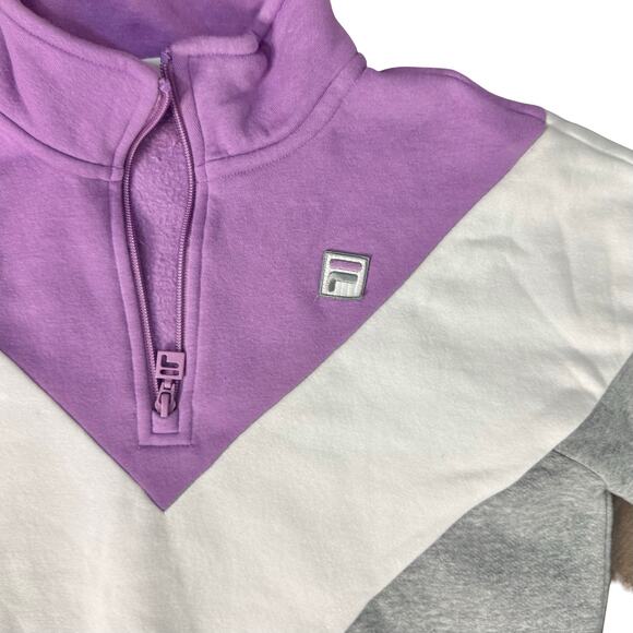 FILA Purple White Gray Retro Chevron 1/4 Zip Pullover Sweatshirt Fleece size S - Picture 6 of 8